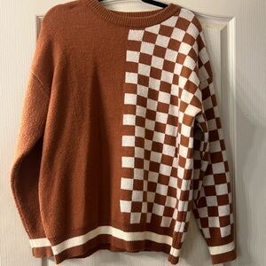 Oversized Brown and White Checkered Sweater SHEIN